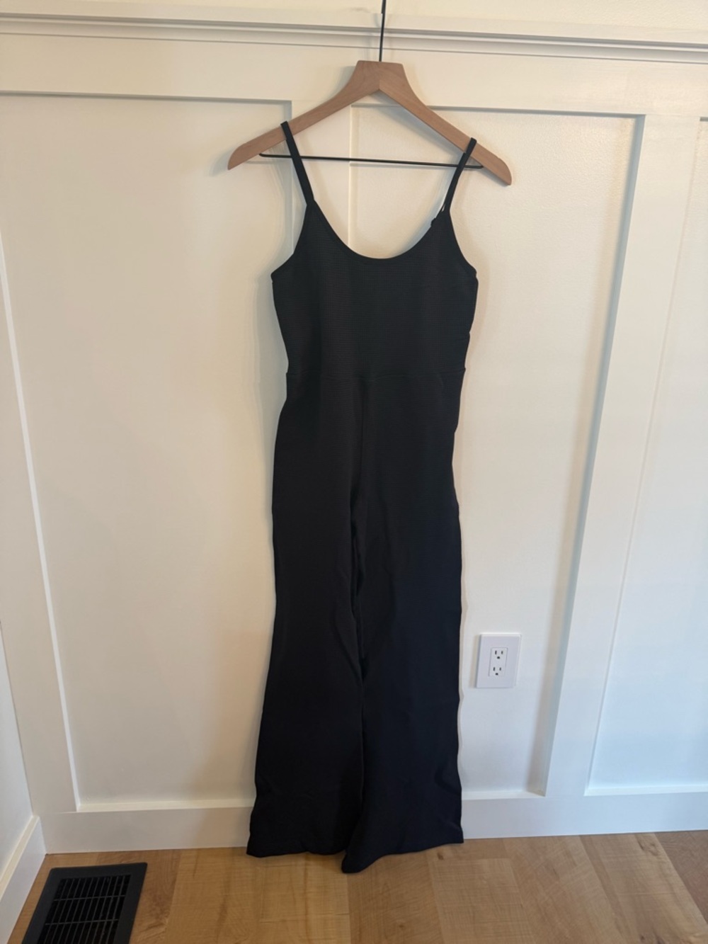 American Eagle Black Textured Spaghetti Strap Boot Cut Onsie